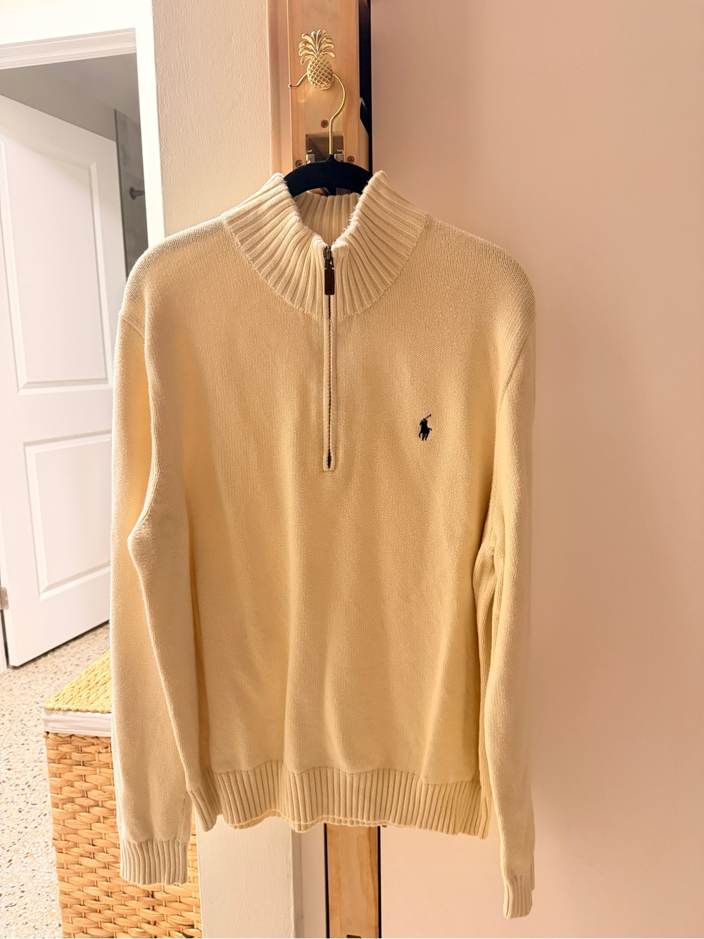 Ralph Lauren Cream Half-Zip Cotton Sweater with Polo Pony